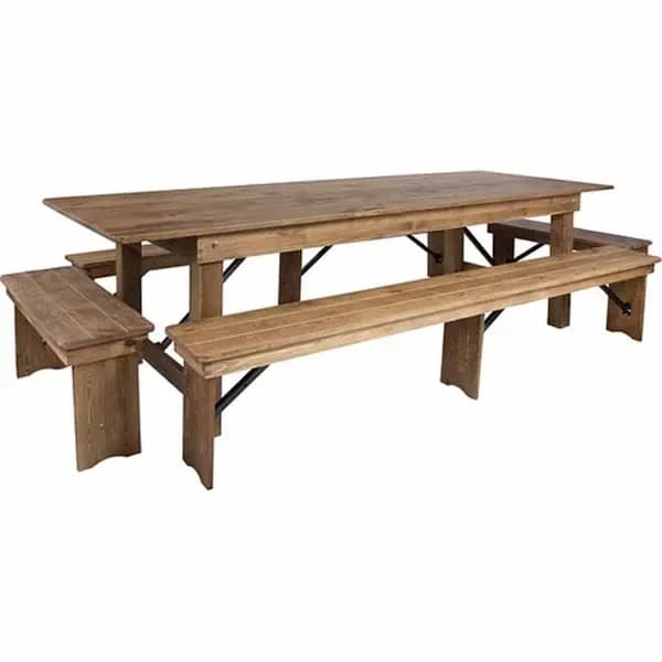 Flash Furniture XA-FARM-7-GG Folding Wood Farm Table Set with Four Benches