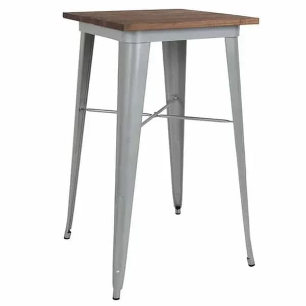 Flash Furniture CH-31330-40M1-SIL-GG Square Bar Height Galvanized Steel Table with Walnut Elm Wood Top