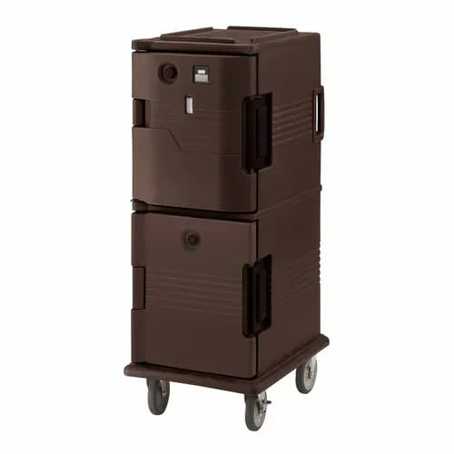Cambro UPCHT800131 Ultra Camcart 2-Compartment Dark Brown Heated Food Pan Carrier