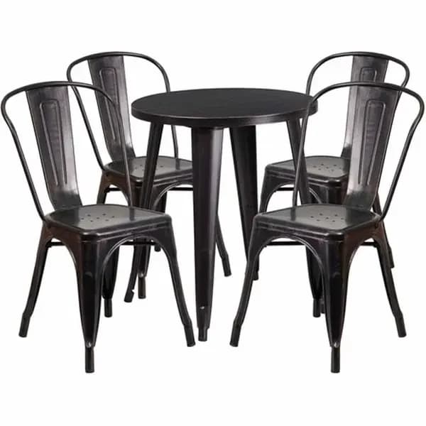 Flash Furniture CH-51080TH-4-18CAFE-BQ-GG Black and Antique Gold Metal Table and Chair Set with Four Chairs