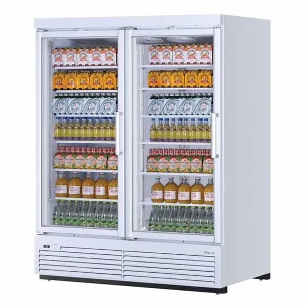 General Electric TJMR-55SDW-N Turbo-Air White 62 cu. ft. 2 Swinging Door Refrigerator Merchandiser 65-1/8"W