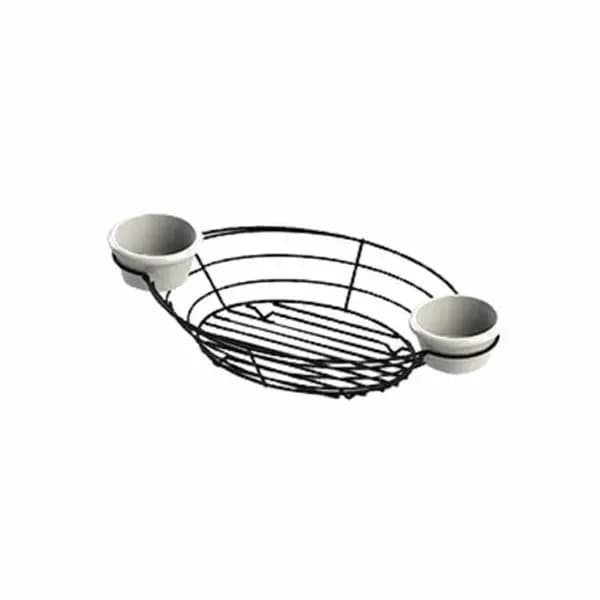 Tablecraft H711372BK Black Metal Meranda Oval Basket with Integrated Ramekins 13" x 7" x 2"