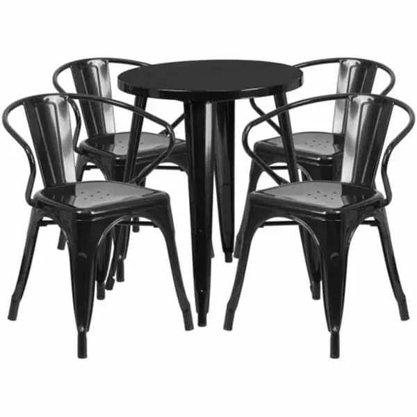 Flash Furniture CH-51080TH-4-18ARM-BK-GG Black Metal Table and Chair Set with Four Chairs