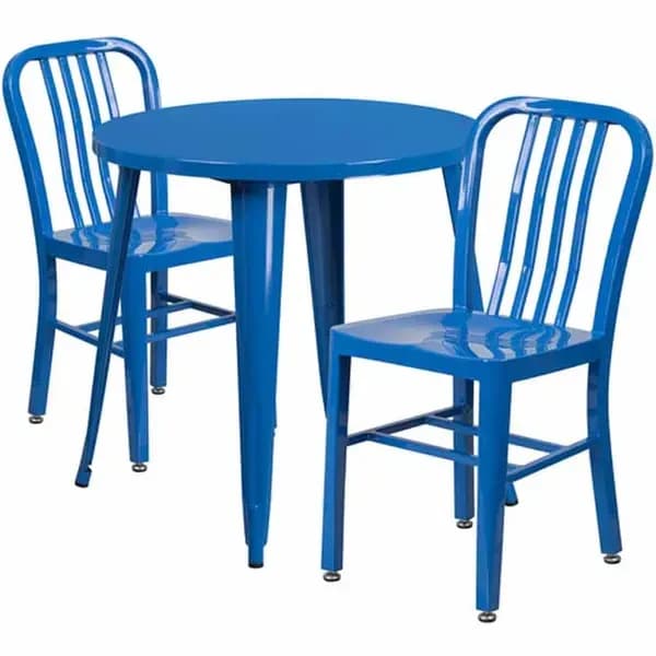 Flash Furniture CH-51090TH-2-18VRT-BL-GG Blue Metal Table and Chair Set with Two Chairs