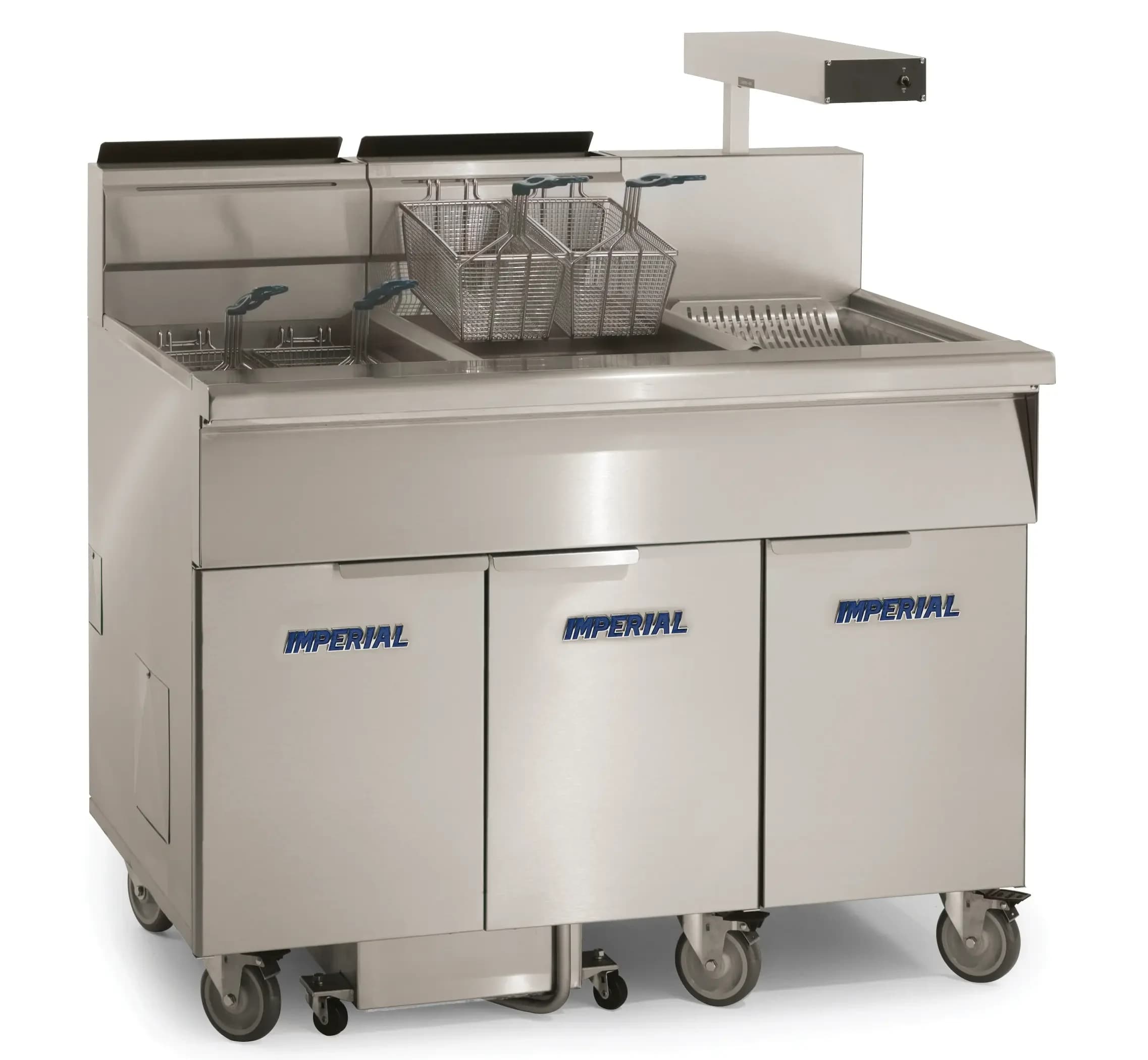 Imperial IFSCB675EU Pro Series Electric Freestanding Tilt-Up Ribbon Fryer 6 Vat 75 Pound Heavy-Duty Snap Action Thermostat Control — 480V, 3PH