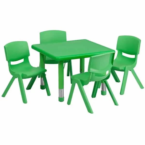 Flash Furniture YU-YCX-0023-2-SQR-TBL-GREEN-E-GG Green Preschool Activity Table Set with Four Chairs