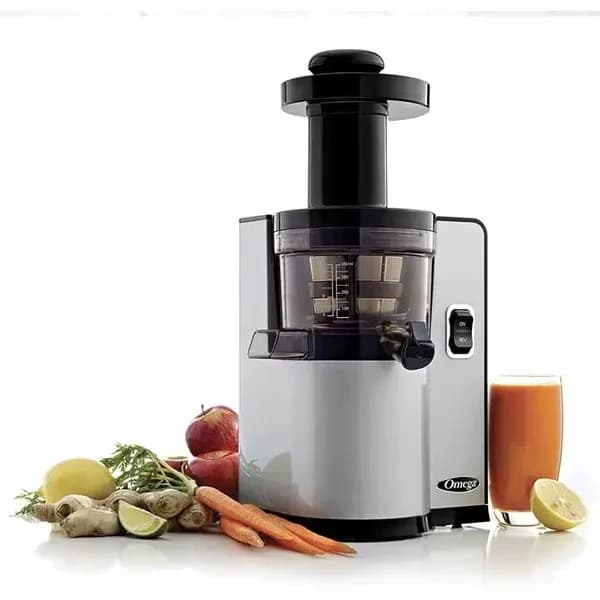 Omega VSJ843QS Cold Press Silver Vertical Low Speed Juicer with Square Body