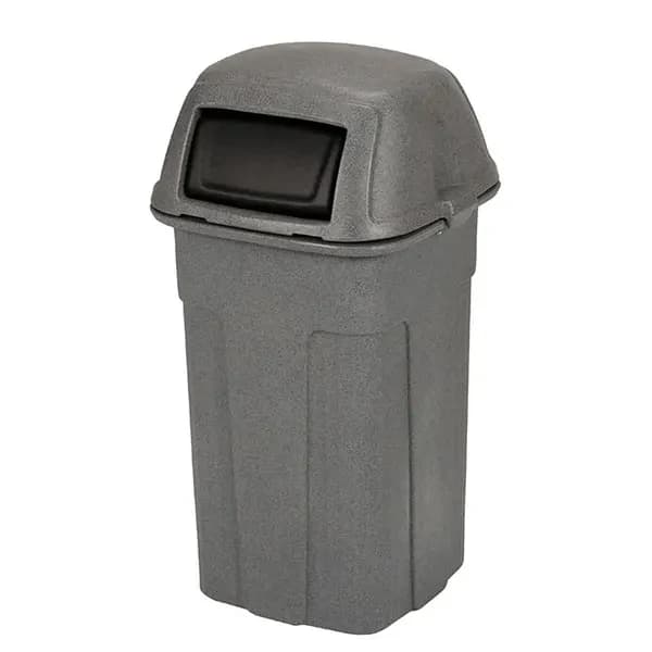 General Electric SHL50-90763 Toter 50 Gallon Slimline Graystone Square Trash Container with Hinged Dome Lid
