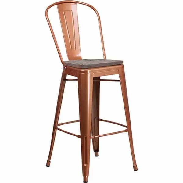 Flash Furniture ET-3534-30-POC-WD-GG Copper Galvanized Steel Bar Stool with Wood Seat — view 2