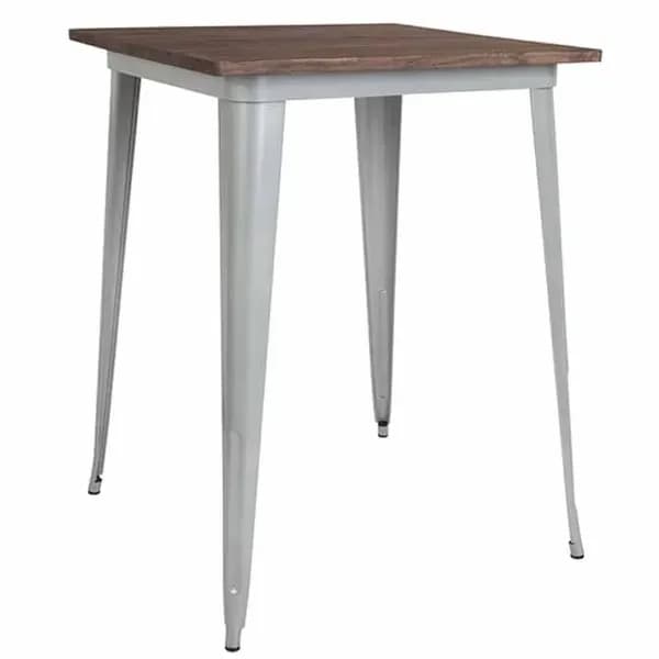 Flash Furniture CH-51040-40M1-SIL-GG Square Bar Height Galvanized Steel Table with Walnut Elm Wood Top