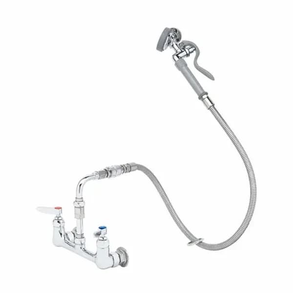 T&S Brass B-0167-HH T&S 8" Wall Mount Pre-Rinse Faucet with 44" Hose Spray Assembly with Spray Hose
