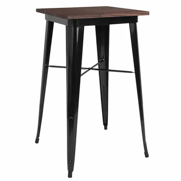 Flash Furniture CH-31330-40M1-BK-GG Square Bar Height Galvanized Steel Table with Walnut Elm Wood Top