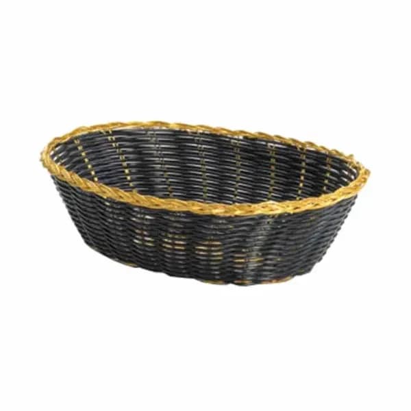 Tablecraft 975B Black Oval Woven Basket with Gold Trim 9" x 6-1/2" x 2-1/2 | Case of 12