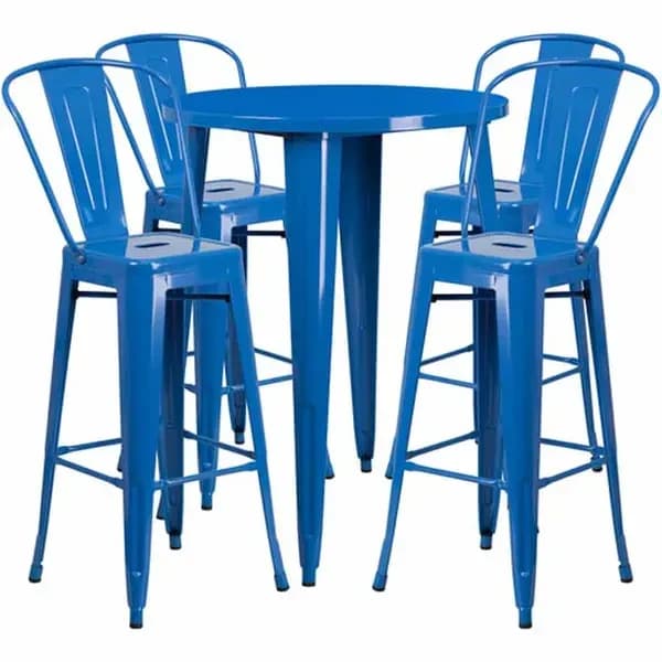 Flash Furniture CH-51090BH-4-30CAFE-BL-GG Blue Metal Bar Stool and Table Set with Four Bar Stools