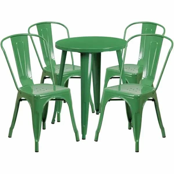 Flash Furniture CH-51080TH-4-18CAFE-GN-GG Green Metal Table and Chair Set with Four Chairs