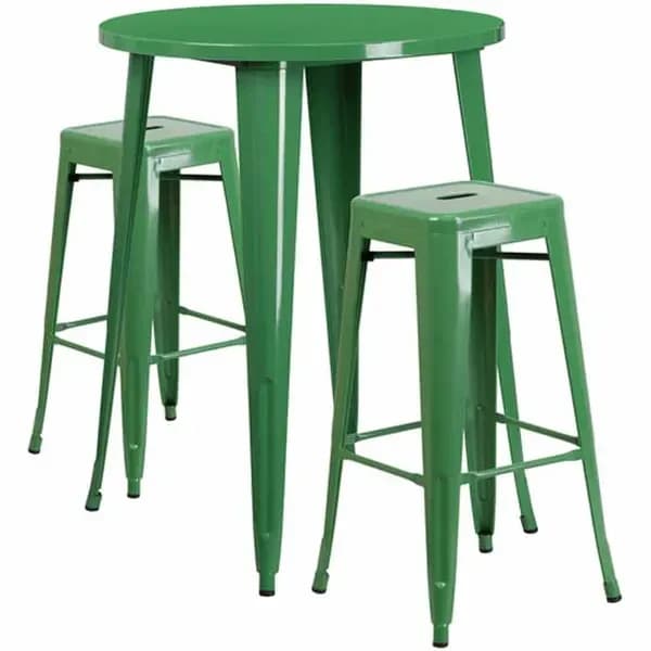 Flash Furniture CH-51090BH-2-30SQST-GN-GG Green Metal Bar Stool and Table Set with Two Bar Stools