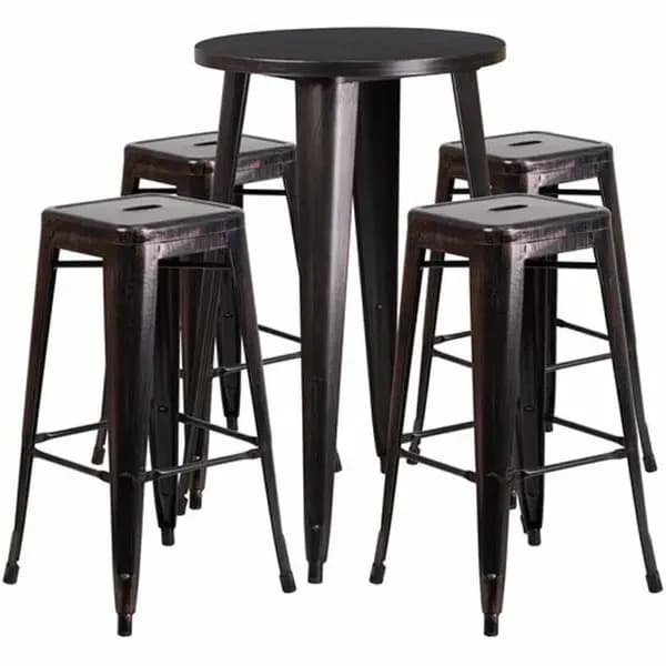 Flash Furniture CH-51080BH-4-30SQST-BQ-GG Black and Antique Gold Metal Bar Stool and Table Set with Four Bar Stools