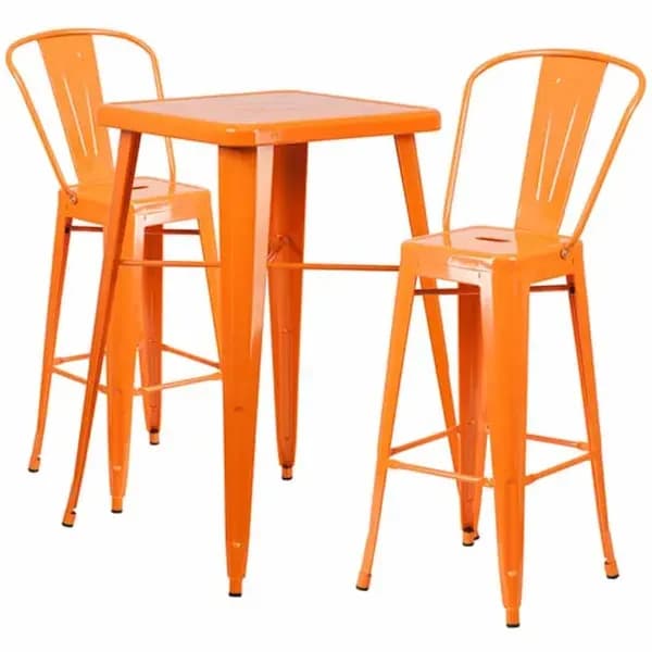 Flash Furniture CH-31330B-2-30GB-OR- CH-31330B-2-30GB-OR-GG Orange Galvanized Steel Bar Stool and Table Set with Two Bar Stools