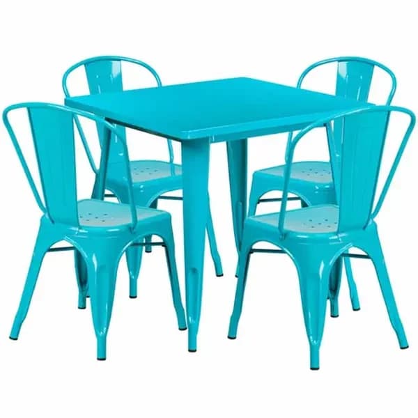 Flash Furniture ET-CT002-4-30-CB-GG Crystal Teal Galvanized Steel Table and Chair Set with Four Chairs