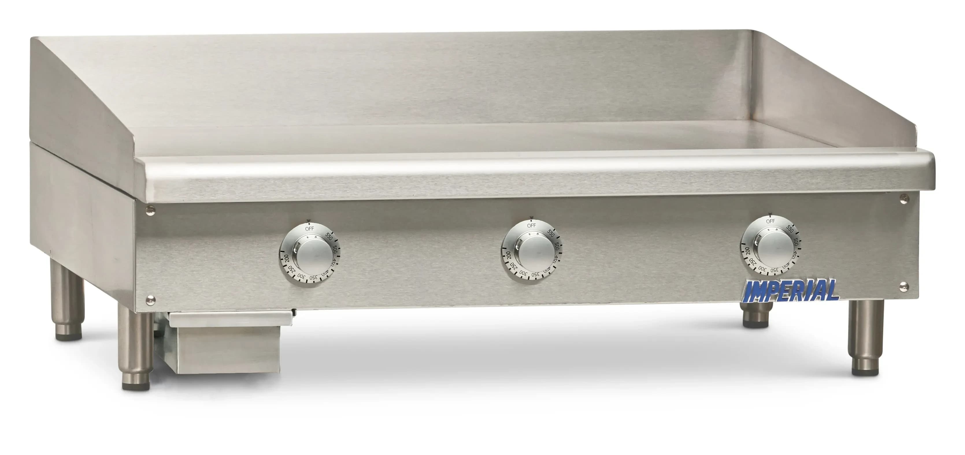 Imperial ITG-36-E Pro Series Electric Countertop Griddle 36 Inch Wide Thermostatic Control Rectangle Polished Steel 0.5 Inch Thick Plate Heavy-Duty — 480V, 3PH