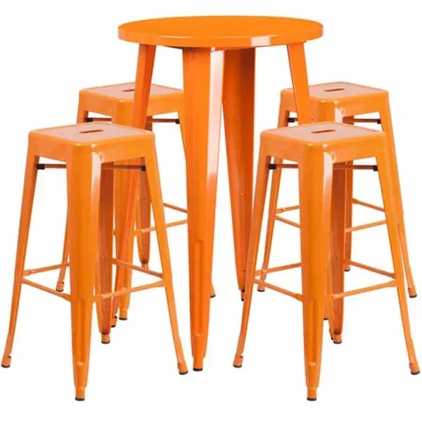 Flash Furniture CH-51080BH-4-30SQST- CH-51080BH-4-30SQST-OR-GG Orange Metal Bar Stool and Table Set with Four Bar Stools