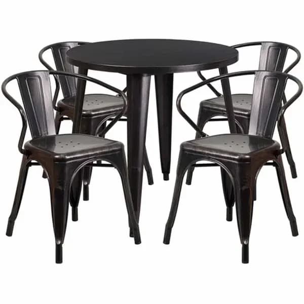 Flash Furniture CH-51090TH-4-18ARM-BQ-GG Black and Antique Gold Metal Table and Chair Set with Four Chairs