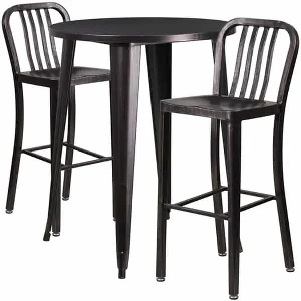 Flash Furniture CH-51090BH-2-30VRT-BQ-GG Black and Antique Gold Metal Bar Stool and Table Set with Two Bar Stools