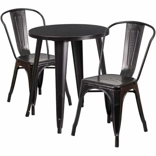 Flash Furniture CH-51080TH-2-18CAFE-BQ-GG Black and Antique Gold Metal Table and Chair Set with Two Chairs