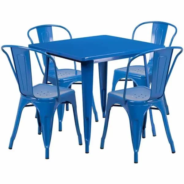 Flash Furniture ET-CT002-4-30-BL-GG Blue Galvanized Steel Table and Chair Set with Four Chairs