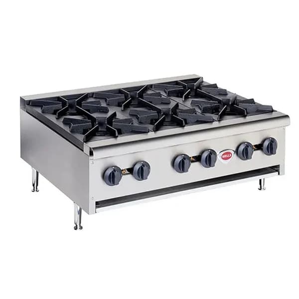 Wells HDHP-3630G Heavy Duty 156,000 BTU 6-Burner Gas Hot Plate 36"W