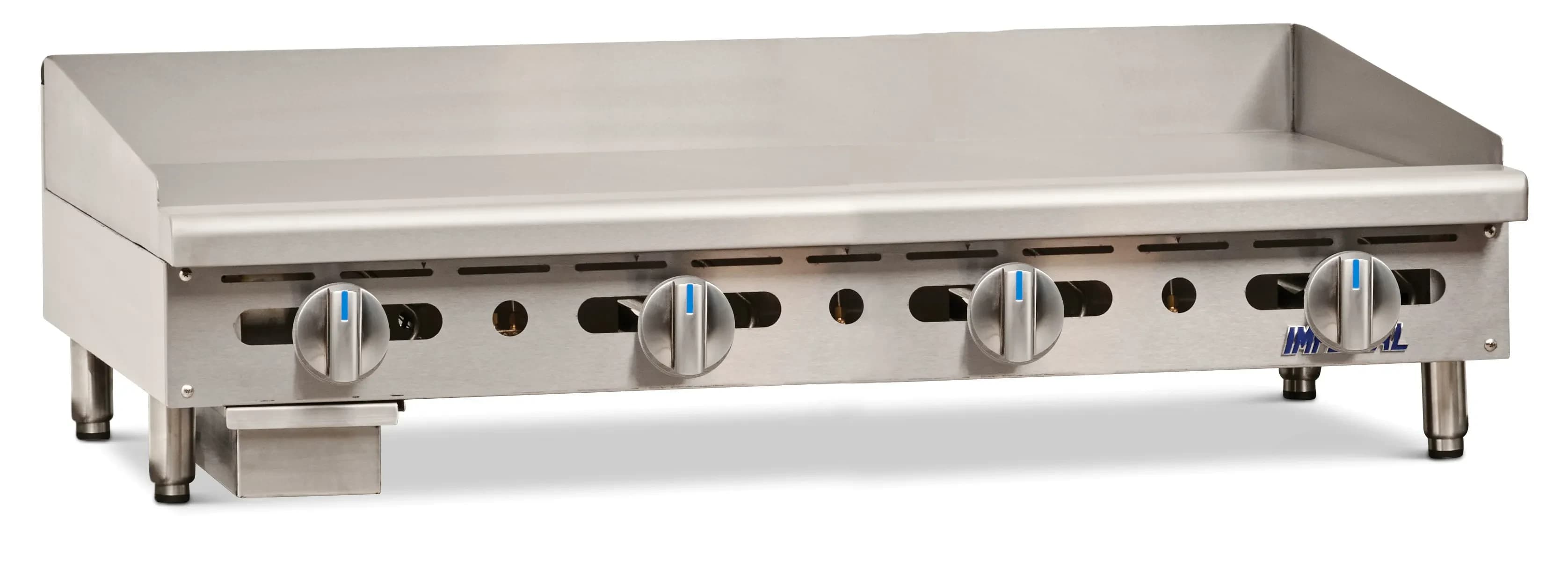 Imperial IMGA-4828 1 Pro Series Gas Countertop Griddle 48 Inch Wide Manual Control Rectangle Polished Steel 1 Inch Thick Plate Heavy-Duty — Natural Gas, 120000 BTU
