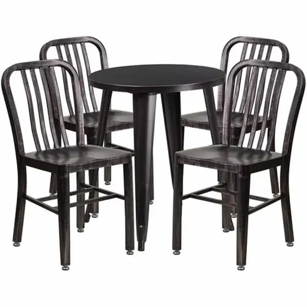 Flash Furniture CH-51080TH-4-18VRT-BQ-GG Black and Antique Gold Metal Table and Chair Set with Four Chairs