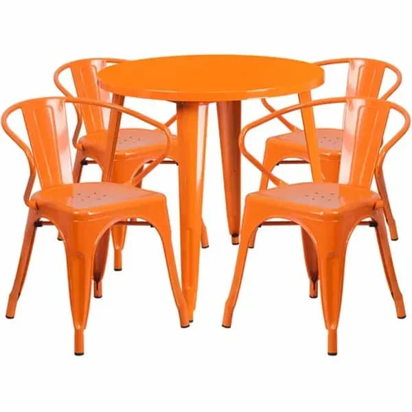 Flash Furniture CH-51090TH-4-18ARM-O CH-51090TH-4-18ARM-OR-GG Orange Metal Table and Chair Set with Four Chairs