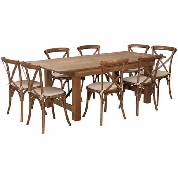 Flash Furniture XA-FARM-10-GG Pecan Wood Farm Table and Chair Set with Eight Chairs