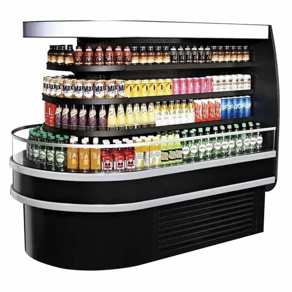 Turbo Air TIOM-48RSB-N Black 3/4 Oval Open Island Display Case Merchandiser 48"W X 73-5/8"D