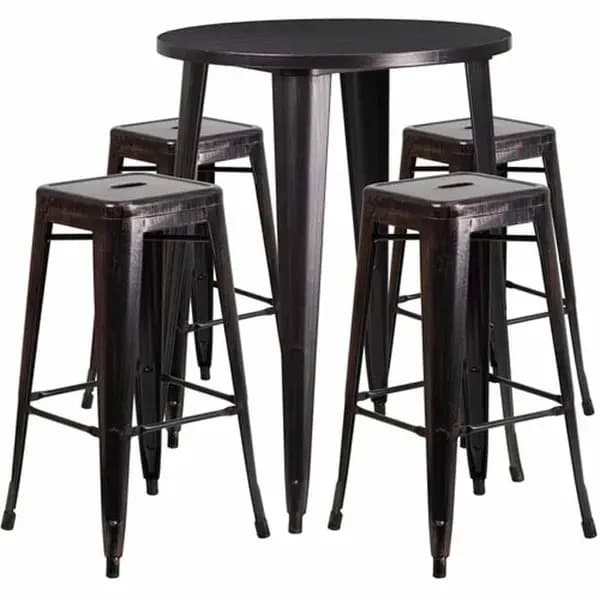 Flash Furniture CH-51090BH-4-30SQST-BQ-GG Black and Antique Gold Metal Bar Stool and Table Set with Four Bar Stools