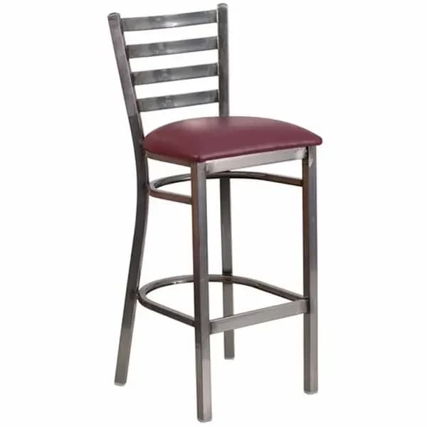 Flash Furniture XU-DG697BLAD-CLR-BAR-BURV-GG Clear Coat Metal Ladder Back Bar Stool with Burgundy Vinyl Seat