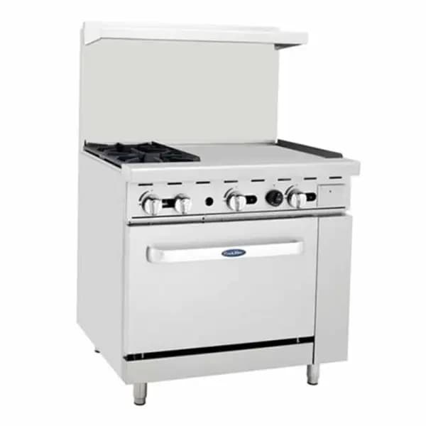 Atosa AGR-2B24GR-LP Liquid Propane 2-Burner Range with 24" Griddle-Standard Oven 36"W