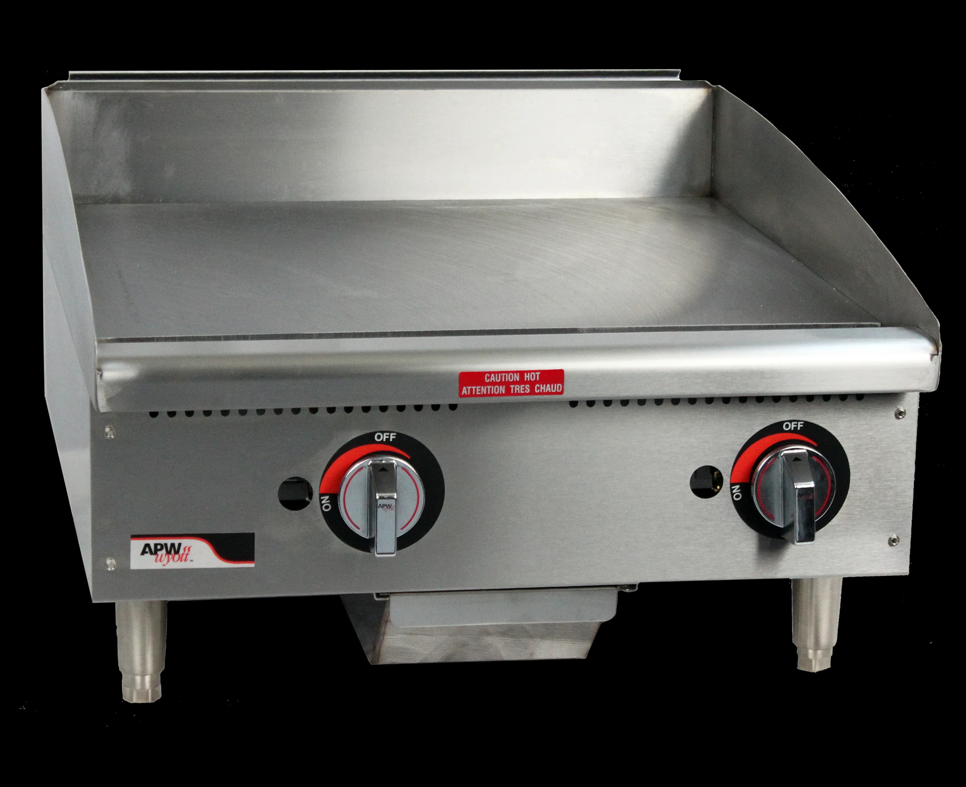 APW Wyott GGM-36S Workline Series Gas Countertop Griddle 36 Inch Wide Manual Control Rectangle Polished Steel 0.75 Inch Thick Plate Light-Duty — Propane, 75000 BTU