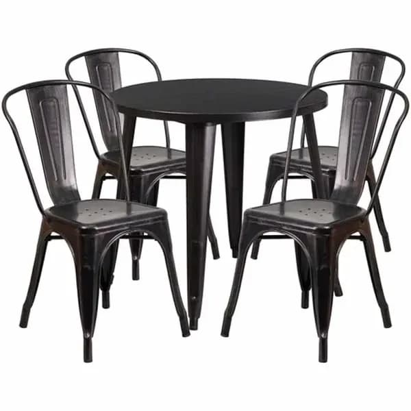 Flash Furniture CH-51090TH-4-18CAFE-BQ-GG Black and Antique Gold Metal Table and Chair Set with Four Chairs