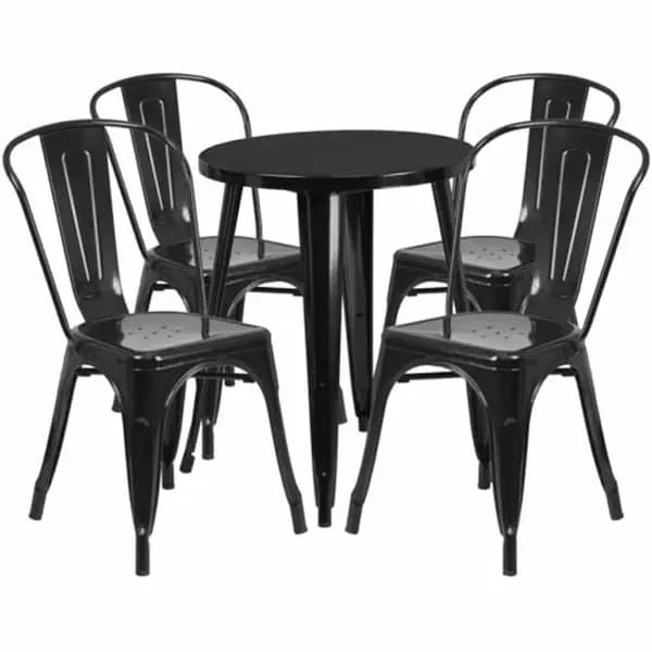 Flash Furniture CH-51080TH-4-18CAFE-BK-GG Black Metal Table and Chair Set with Four Chairs