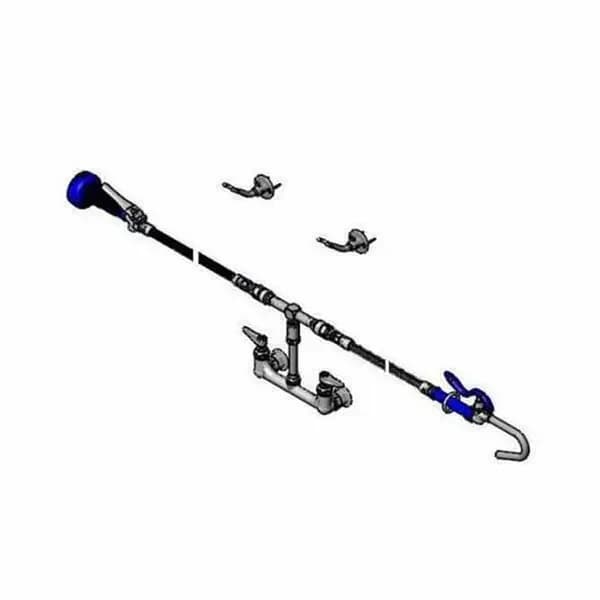 T&S Brass B-2331-08H T&S 8" Wall Mount Kettle Kaddy Combination Pot Filler and Spray Rince Faucet with Wall Hooks