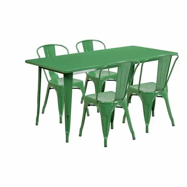 Flash Furniture ET-CT005-4-30-GN-GG Green Galvanized Steel Table and Chair Set with Four Chairs