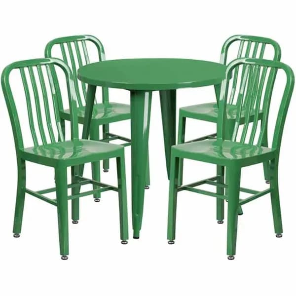 Flash Furniture CH-51090TH-4-18VRT-GN-GG Green Metal Table and Chair Set with Four Chairs
