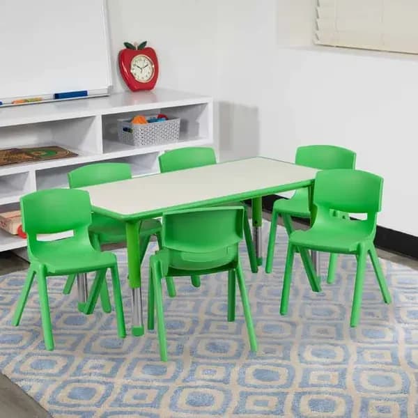 Flash Furniture YU-YCY-060-0036-RECT-TBL-GREEN-GG Gray Laminate/Green Preschool Activity Table Set with Six Chairs