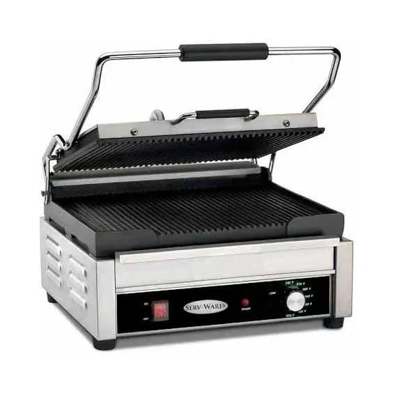 Horevo Global PKS-189 Serv‑Ware EPG‑100GG Panini / Sandwich Grill, 13″ W × 9‑1/20″ D Grilling Surface, Grooved Top & Bottom Plates