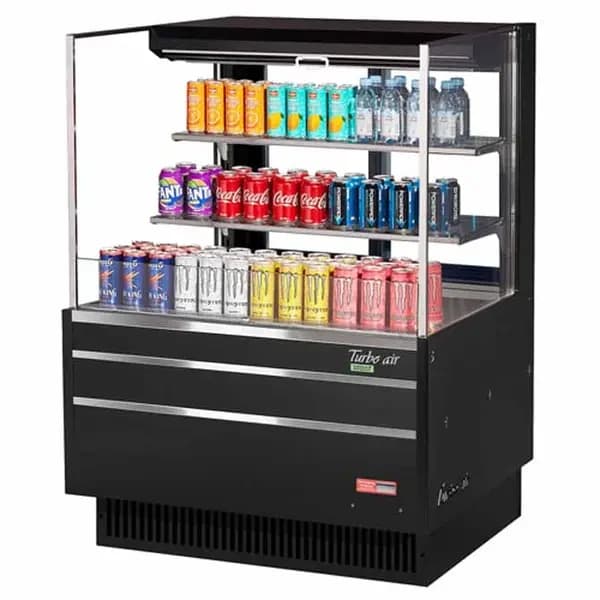 Turbo Air TOM-36L-UFD-B-3S-N Black Horizontal Open Display Case Merchandiser 34-3/4"W