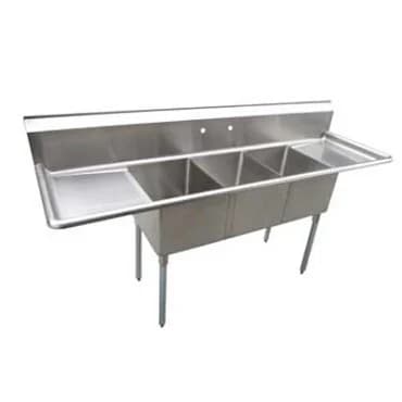 Horevo Global E3CWP18242-18 Serv-Ware Three-Compartment Underbar Sink 18" x 24" Bowls with 18" Drainboard