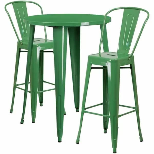 Flash Furniture CH-51090BH-2-30CAFE-GN-GG Green Metal Bar Stool and Table Set with Two Bar Stools