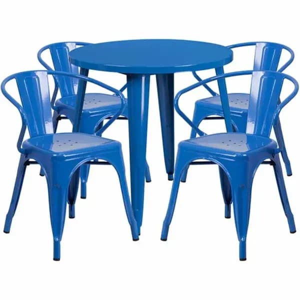 Flash Furniture CH-51090TH-4-18ARM-BL-GG Blue Metal Table and Chair Set with Four Chairs